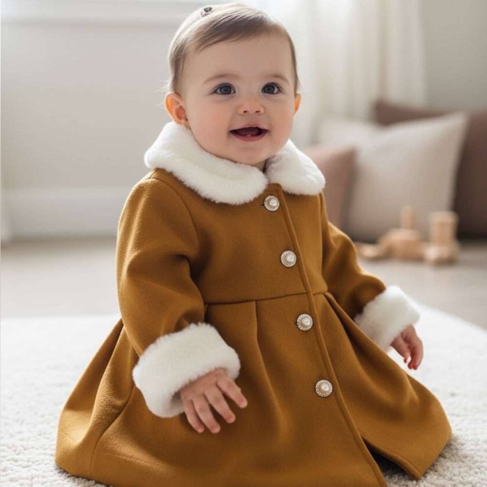 Adorable Infant Wool Coat with Fleece Trim
9-12M